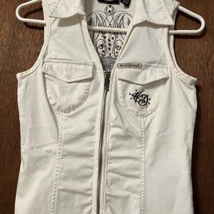 Harley Davidson white top with zipper in front and back laces in it.